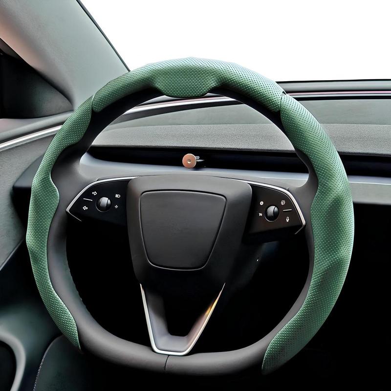 Nappa Leather Car Steering Wheel Cover, Quick Turn Non-Slip Breathable Ultra-Thin Cover, Universal 14.5-15 inch Car Steering Wheel Protector for Men Women, Suitable for Four Seasons, Car Accessories