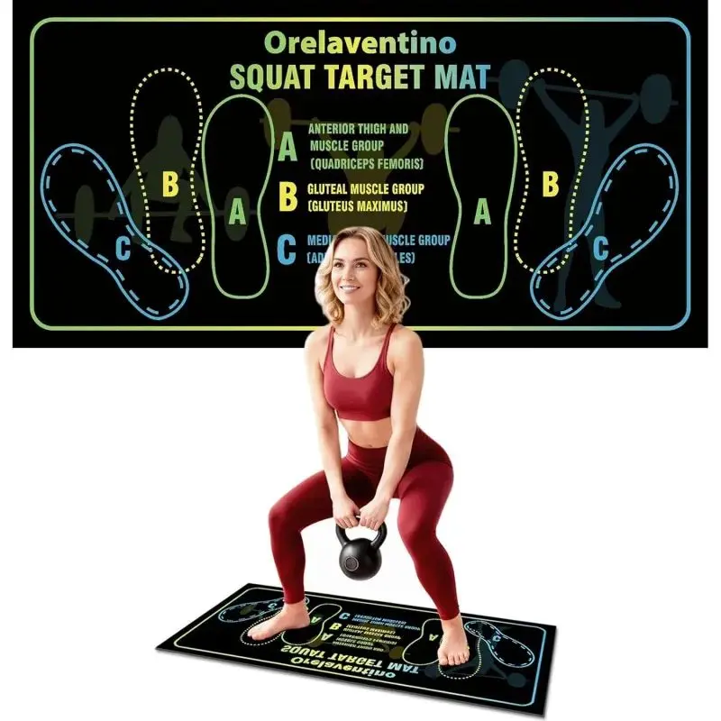 31.5x13.8 inch Squat Guide Mat with Foot Position, Home Fitness Squat Mat for Correct Posture and Joint Protection, Portable Diatomaceous Earth Exercise Mat with Resistance Band for Full Body Workouts, Gym, Outdoor
