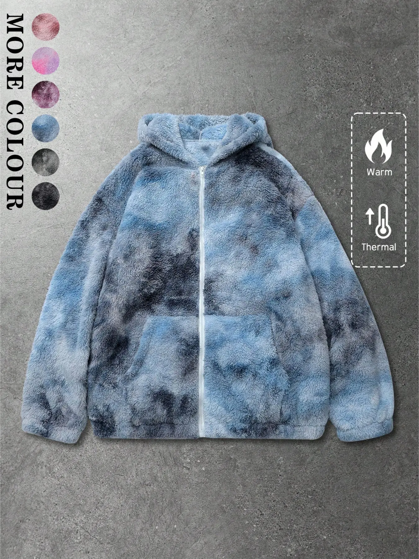 Three Color Options Thick Warm Fleece Full Zip Hooded Casual Fashionable Jacket, Loose Fit Street Style, Fall & Winter Outerwear for Campus, Skateboarding, Airport Commute