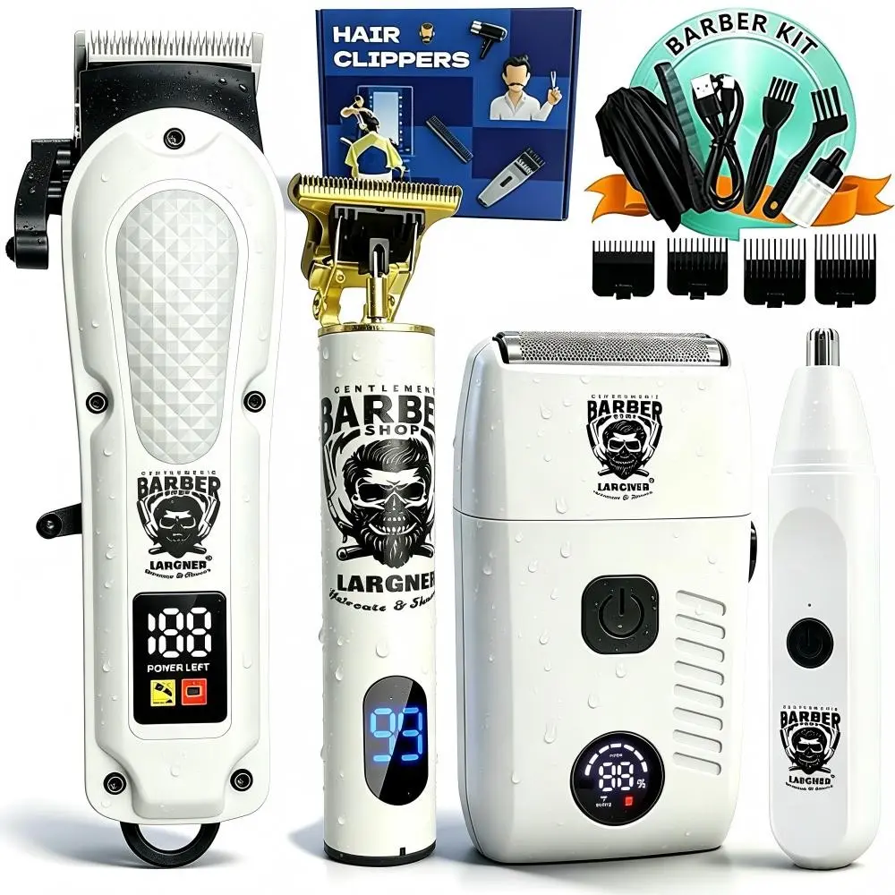 Largner 4-In-1 Professional Kit for Men, Hair Clipper, Trimmer, Razor, Nose Hair Trimmer, Ideal for Flat Head, Buzz Cut, Shaping, Beard, Nose Hair Cleaning