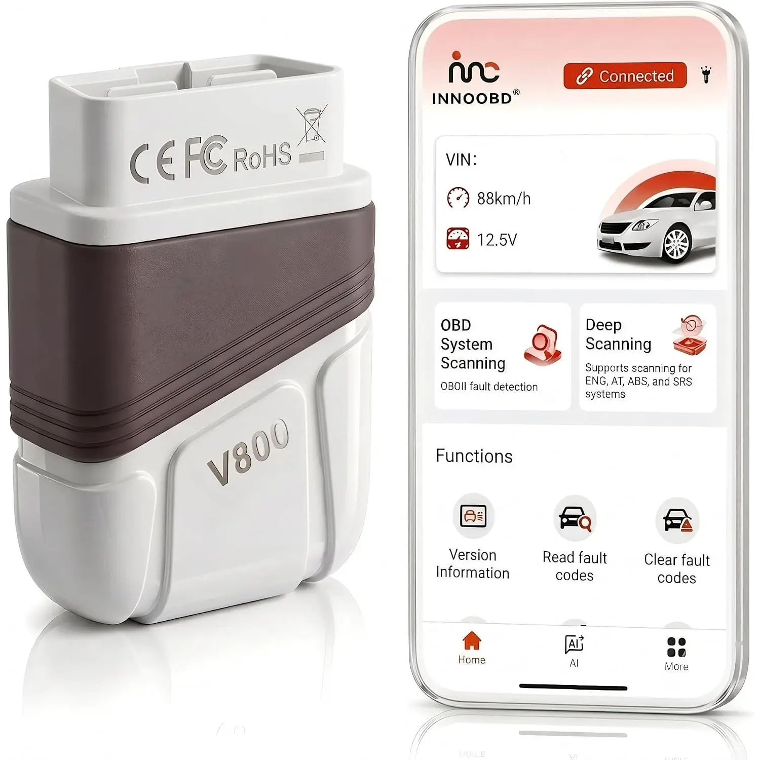 Bluetooth OBD2 Scanner, 4 System Car Diagnostic Tool with AI Fault Code Analysis, Engine ABS SRS Transmission Code Reader, Live Data Stream, VIN Auto Recognition, Full OBDII Functions with Free App