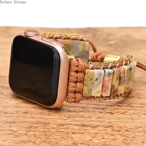 Natural Crazy Agate Braided Apple Watch Band, Boho Adjustable Strap Compatible with Series 1–11, Ultra & SE (38–49mm)