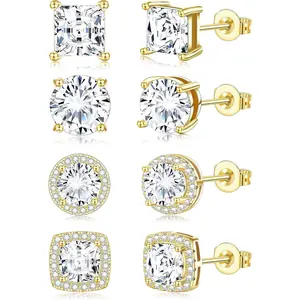 Cubic Zirconia Stud Earrings for Women Mens Earrings Hypoallergenic Square CZ Studs Set