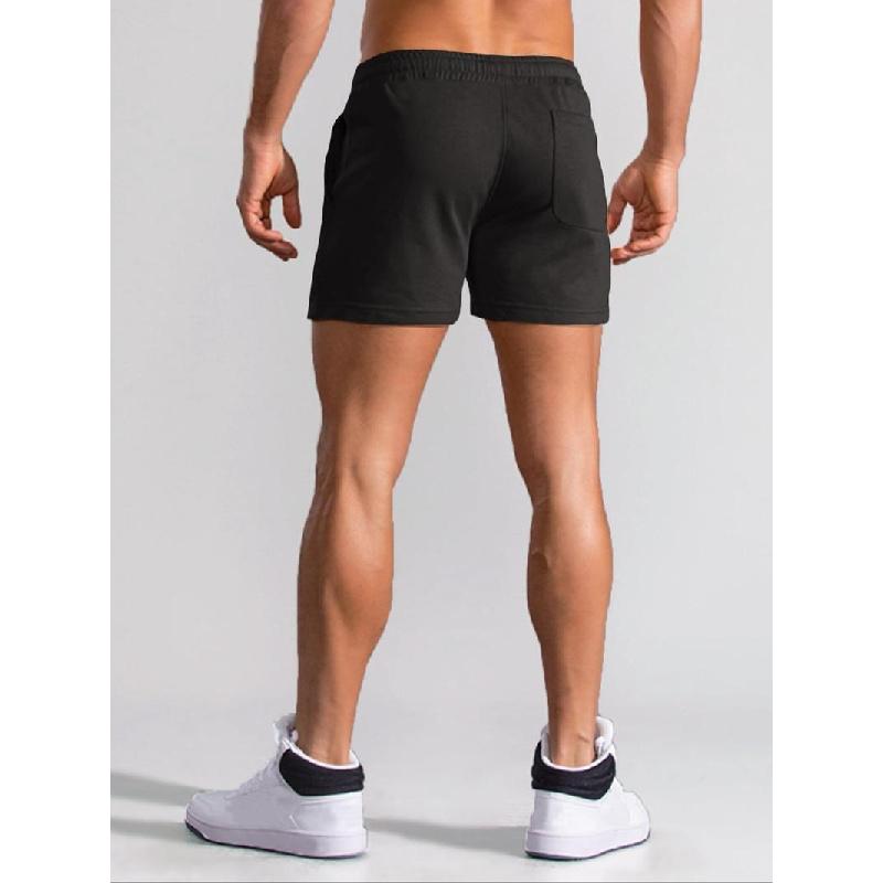 Men's Basic Regular Fit Solid Pocket Drawstring Shorts, Casual Streetwear Simple Patched Detail Elastic Waist Shorts for Summer, Fashion Men's Bottoms for Daily Wear, Menswear, Volleyball Shorts, Gymshorts