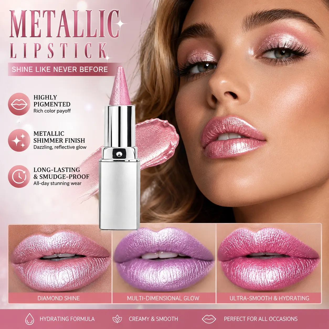 JUJU DREAM Metallic Shimmer Matte Lipstick, creamy ultra-hydrating non-cracking formula, rich one-swipe pigment with dazzling reflective metallic glow, long-lasting smudge-proof all-day wear, perfect for Y2K, party for avant-garde creative looks