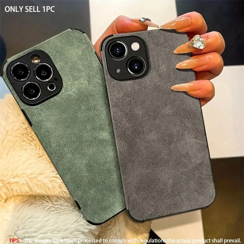 Solid Color Matte Lambskin Imitation Leather Phone Case, Smartphone Shell, TPU Shockproof Phone Protective Cover, Phone Accessories Compatible with iPhone 17 16 15 14 Plus 13 12Pro Max, Casing, Mobile Phone Casing