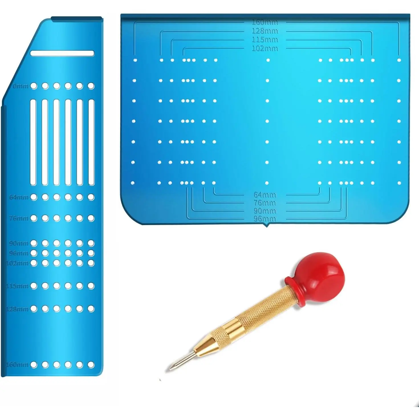 Multi Cabinet Hardware Template with Center Punch, Cabinet/Drawer Handle Template Tool - Use for Handles Knobs Pulls  Drawers/Doors, Hardware Installation  Match Kit.