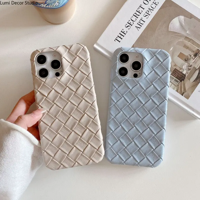 Braided Leather Phone Case - Woven Texture Hard Protective Cover for 13-17 Pro Max Series Phones, Daily Carry and Luxury Style
