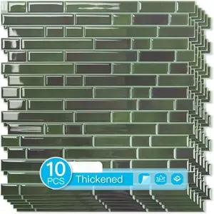 10-Sheet Heavy-Duty Peel and Stick Backsplash,  Wall Tiles Stick  Kitchen Backsplash Living Space, Dark Green