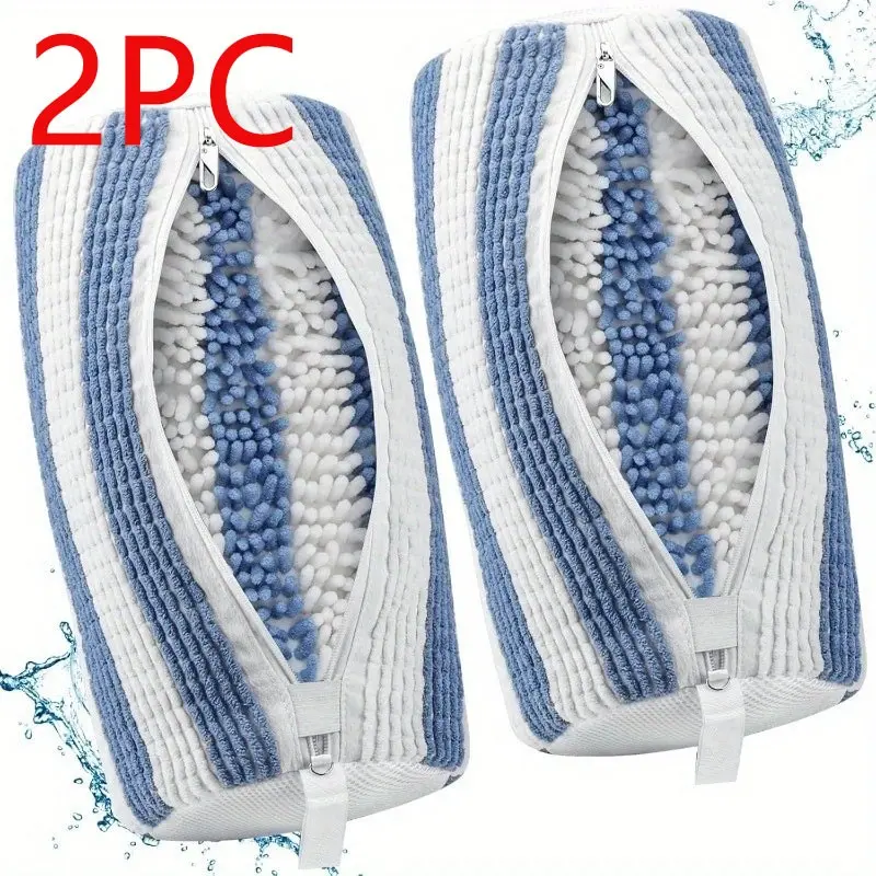 2Pcs Washable Replacement Mop Pads Pack, Zipper Design Chenille Mop Refills, Thick Absorbent Microfiber Mop Heads, Reusable Mop Cloth for Wet & Dry Floor Cleaning