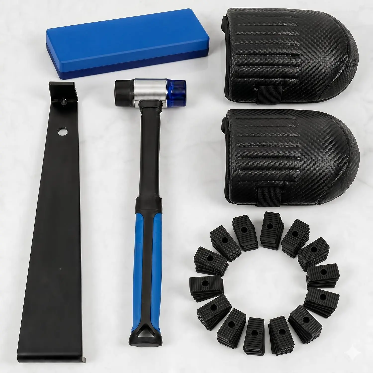 65- Laminate Flooring Tools Kit - Heavy Duty Flooring Pull Bar, LVP Tapping Block, Double-Faced Flooring Mallet, 2  pads & 60 Spacers for Vinyl &  Flooring Installation