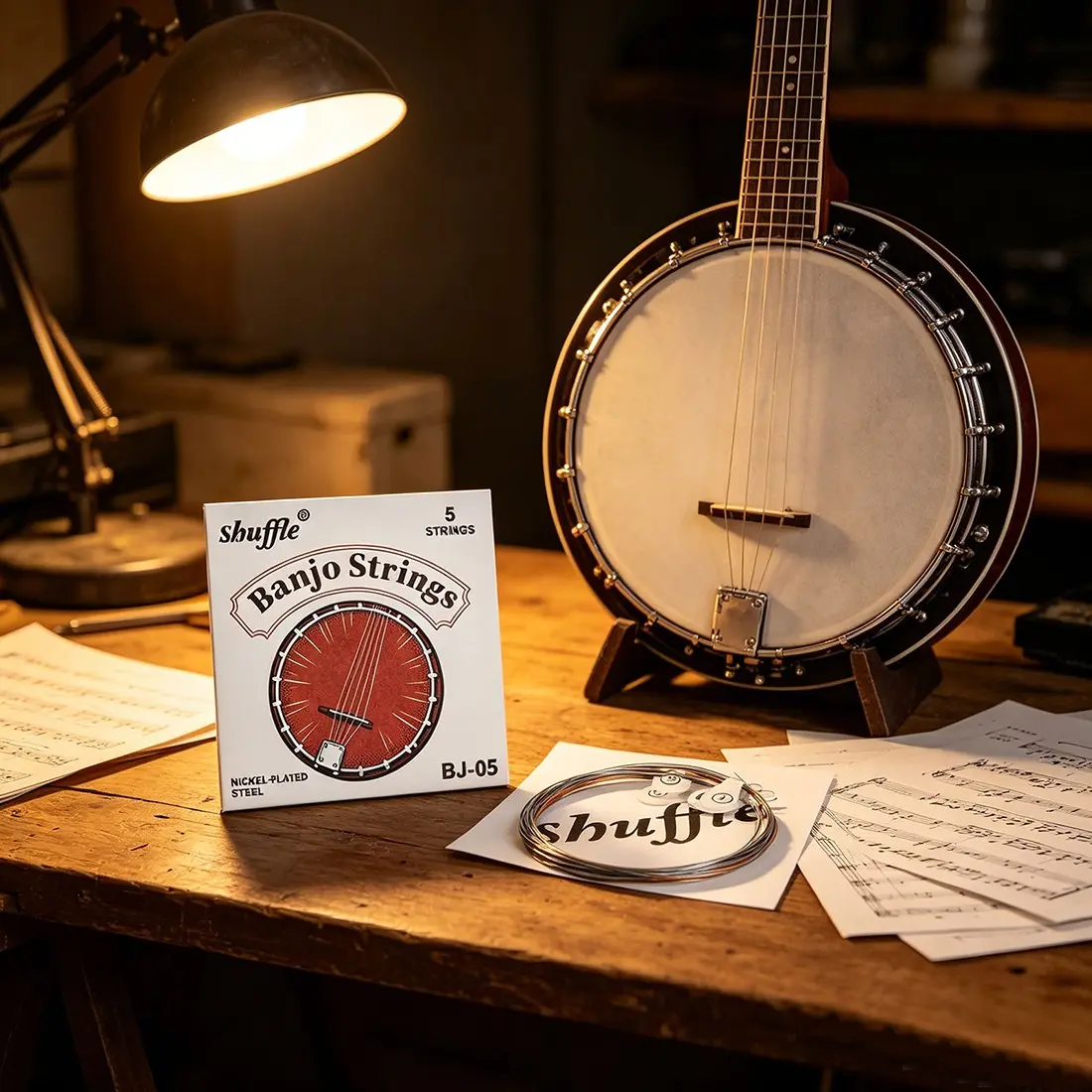 Shuffle Bj05 5-String Banjo Strings, Brass + Alloy Material, Durable & High-Quality Design, Perfect for Musical Instruments