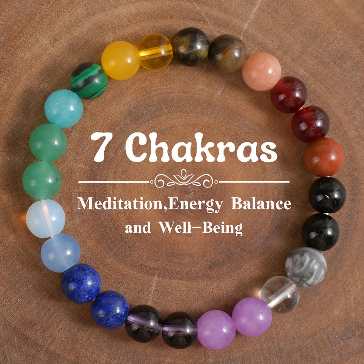 7 Chakras Natural Stone Beaded Bracelet for Women Men, Yoga Meditation Energy Balance Healing Crystal Lava Rock Diffuser Bracelet, Reiki Anxiety Relief Jewelry Gift