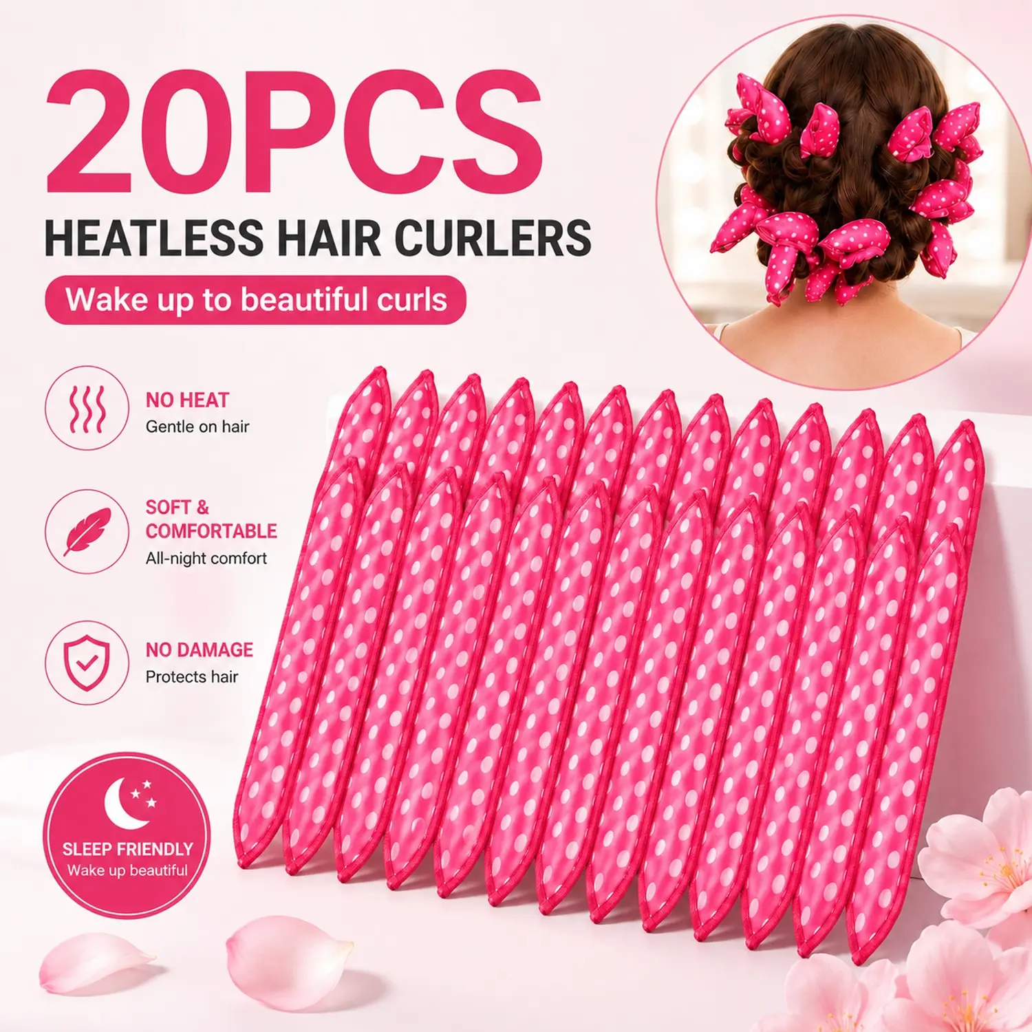 Heatless Hair Curlers Set for Women, Soft Foam Overnight Hair Rollers for Natural Curls and Waves, No-Heat Damage-Free Sleep Styling Tools