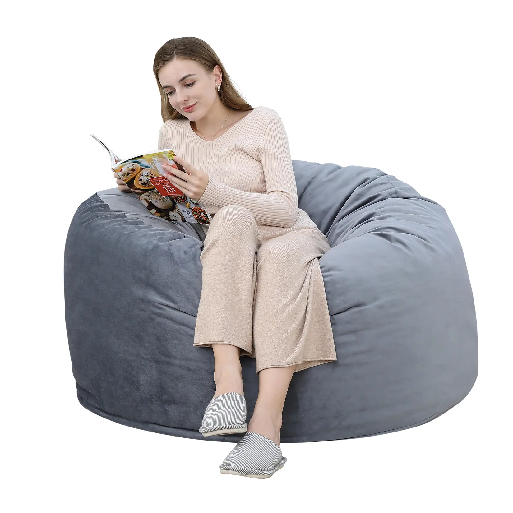 Garvee Soft Comfort Memory Foam Bean Bag Chair – 4FT Oversized Lounger for Adults – Soft Removable Washable Cover – Cozy Seating for Game, Leisure, Bedroom or Dorm – Grey