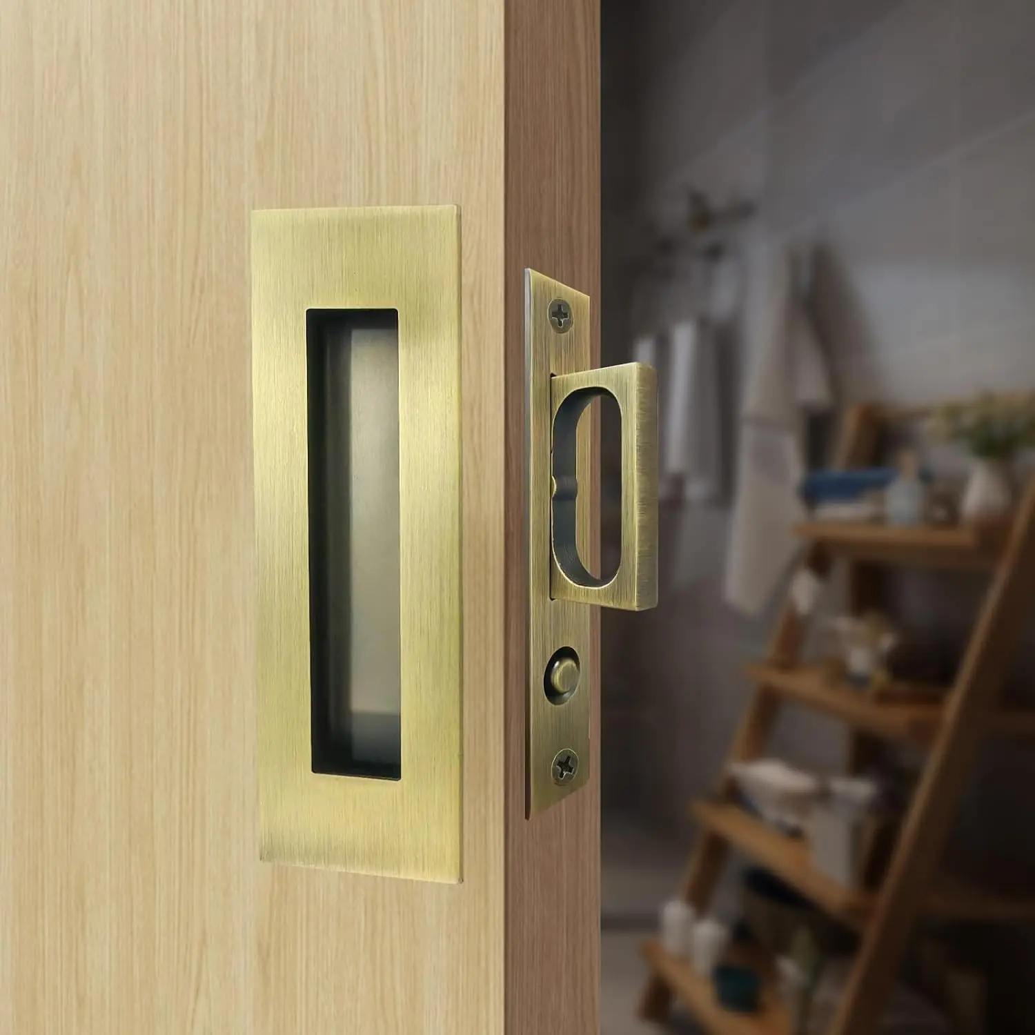 Recessed Finger Flush Pulls with Edge Pull Antique Brass - 6Inch Sliding Closet Door Handles Hardware Suitable for Pocket Door, Closet Door, Sliding Doors, Barn Door