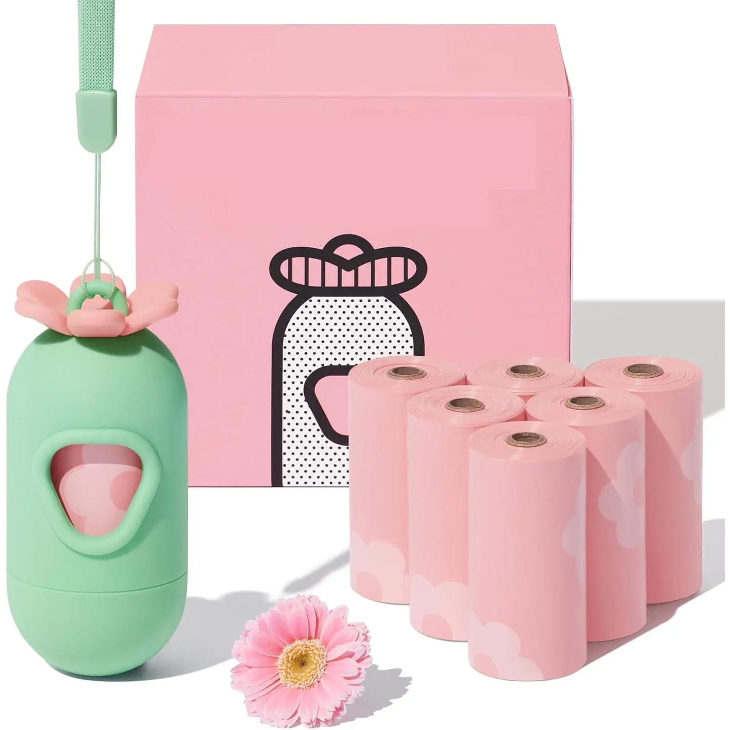 Flora Crush & Blush Scented Dog Poop Bags with Dispenser - Extra-Thick, Leak-Proof Pet Waste Bags for Dog Walking, Cat Litter Cleanup