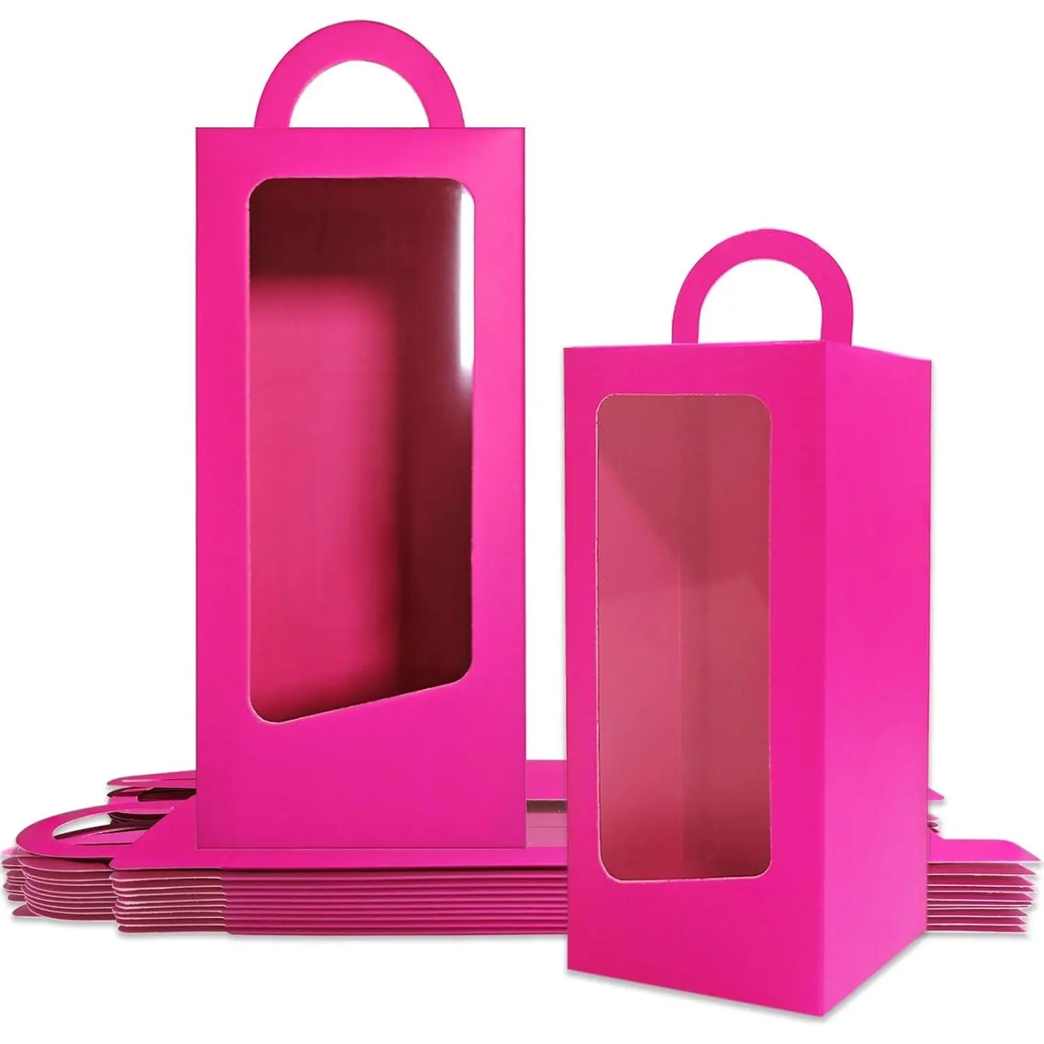 12 Hot Pink Party Favor Boxes 90s Doll Pink Girls Birthday Gift Gable Treat Box Candy Goodie Tall Gable Window Box for Girl Princess Birthday Wedding Bridal Shower Bachelorette Decorations