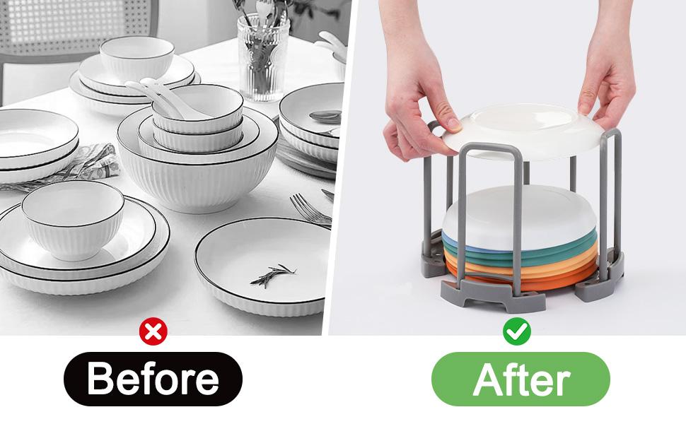 SITAKEYFMHK Transform messy kitchen shelves in minutes!2‑piece adjustable bowl and plate storage rack, durable dish drying organizer for countertops and cabinet use, fits various bowl and plate sizes perfectly, keeps tableware ventilated