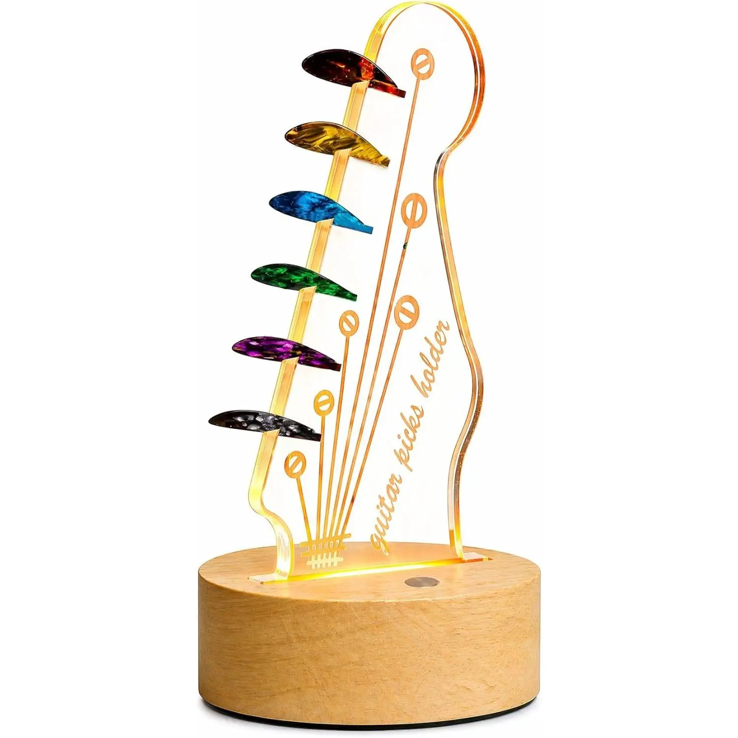 Light Up Guitar Pick Holder, LED Guitar Pick Display Holds 6 Picks, 7 Color -Control Lights, USB-C Rechargeable  &  Guitar Pick Organizer, Guitar Accessories  for Guitar Players