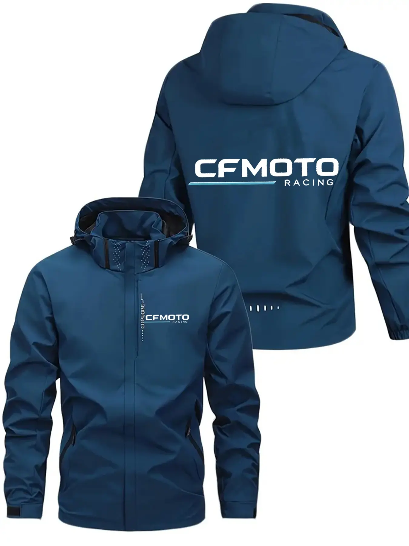 Men's Pilot Jacket with Cfmoto Logo, Fashion Zip Pocket Print Design, Casual Hooded Jacket for Spring and Fall, Polyester Material