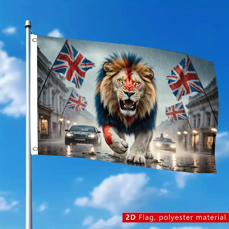 Union Jack Lion Print Flag, 2x3 ft British Polyester Outdoor Wall Decor, Lightweight, Fade-Resistant, with Brass Eyelets for Room, Patio, Garden, Pride, Synthetic, Outdoors