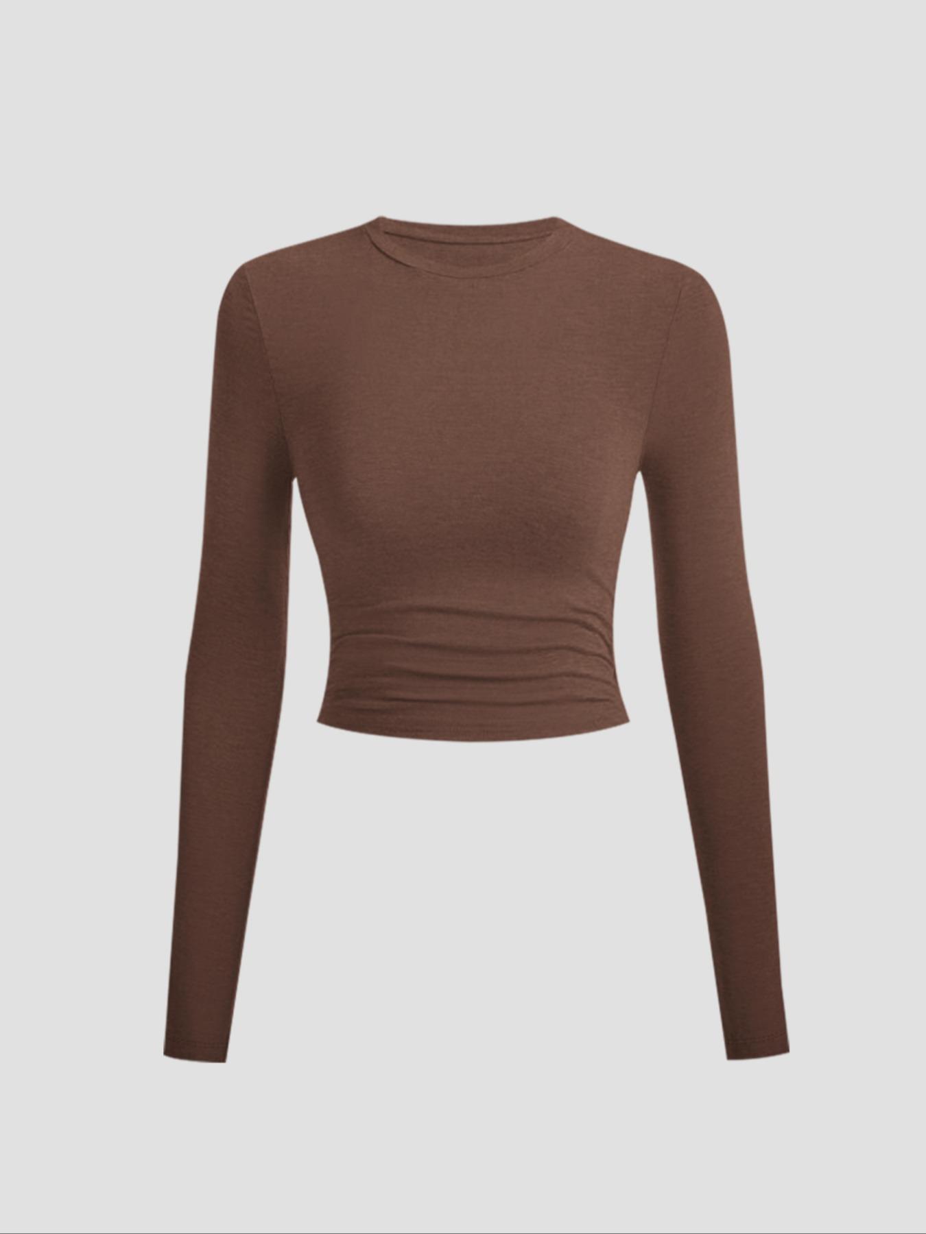 Women's Autumn Winter Casual Slim-Fit Long Sleeve T-Shirt Set, Side Ruched Design, Three-Piece Fashion Top for Daily Wear