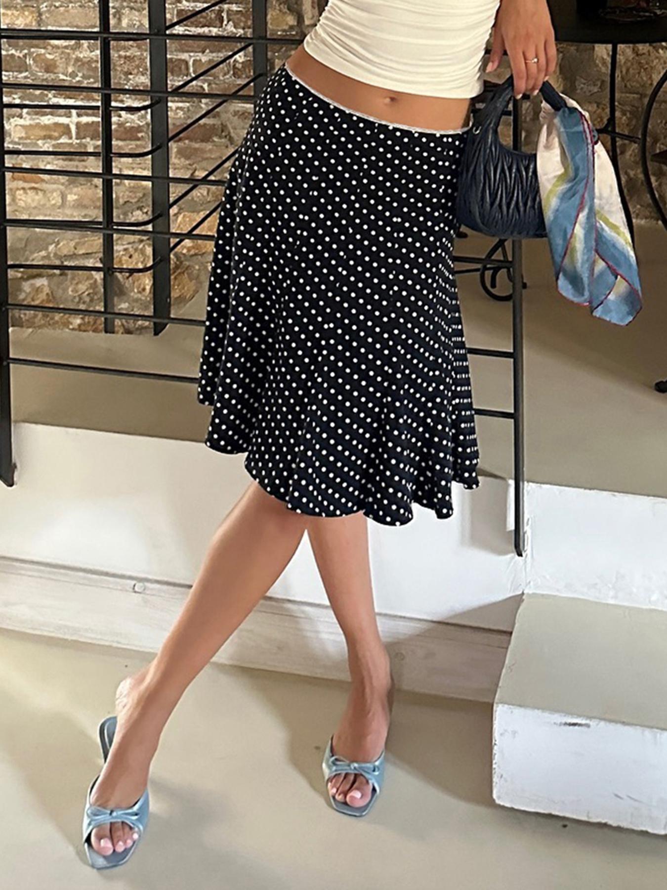 Women's All Over Polka Dot Print Mermaid Skirt, Casual Drop Waist Skirt for Daily Wear, Ladies Fall & Winter Bottoms, Boho Casual Skirts