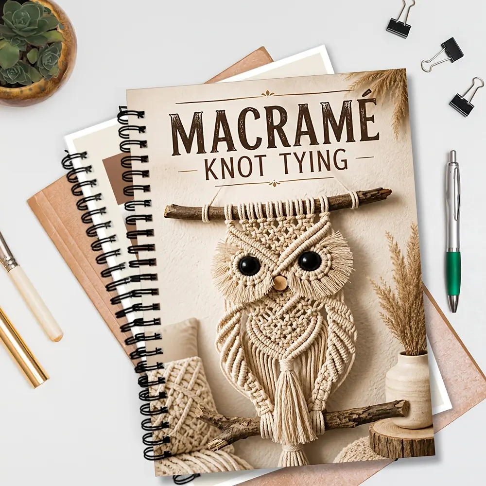 1pc Bohemian Owl Shaped Macrame Wall Art Notebook with Step-by-Step Knot Tutorials - Boho Decor Handmade Craft Journal Suitable for Beginners & Advanced Crafters, Perforated Pages for Hanging, Owl-Themed Gift for Animal Decor Lovers, Planning Journal