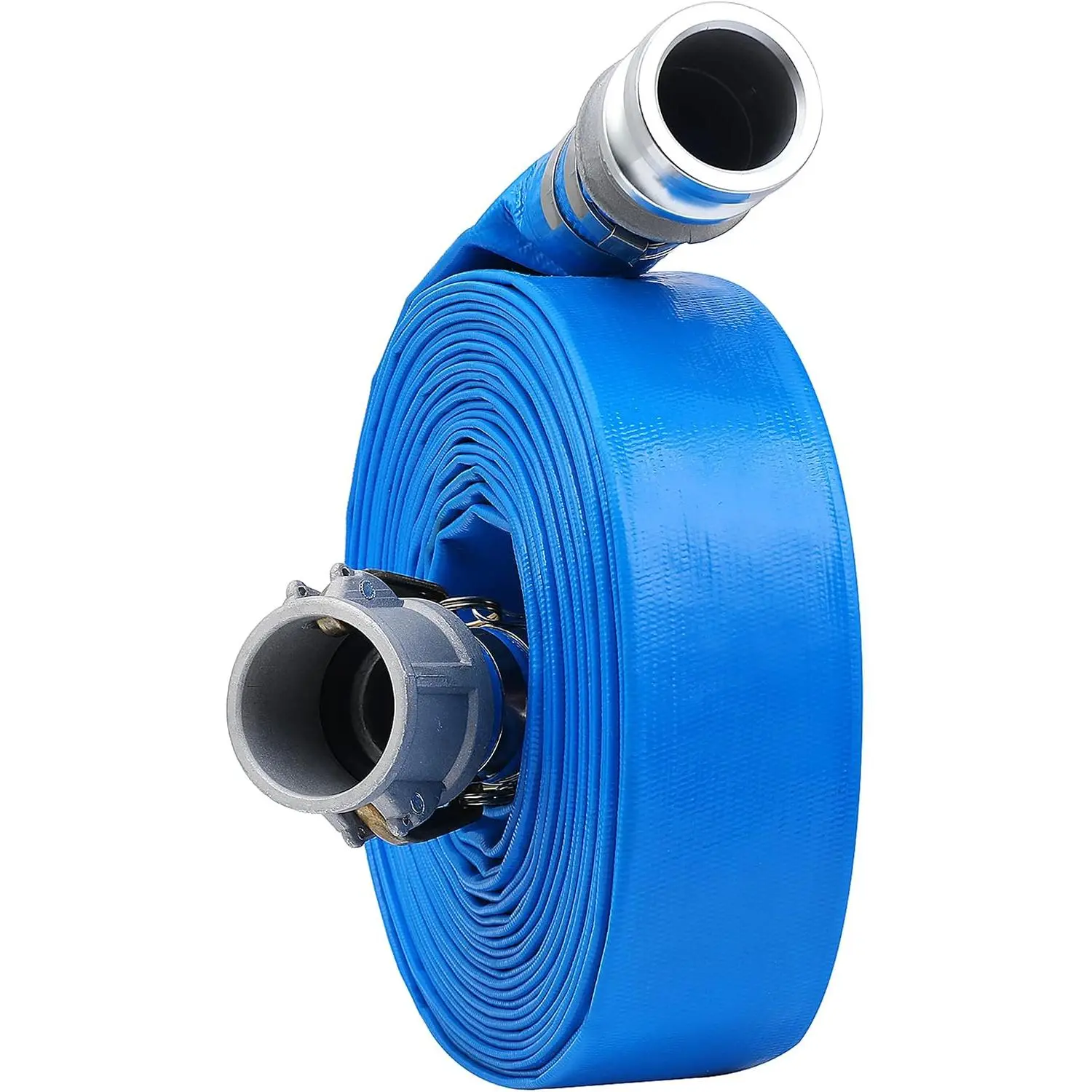 2-1/2" x 50ft PVC Lay Flat Discharge Hose With  Camlock C & E Fittings, Cam Lock Fitting Type F included, Heavy Duty Reinforced Pump Backwash Hose Assembly