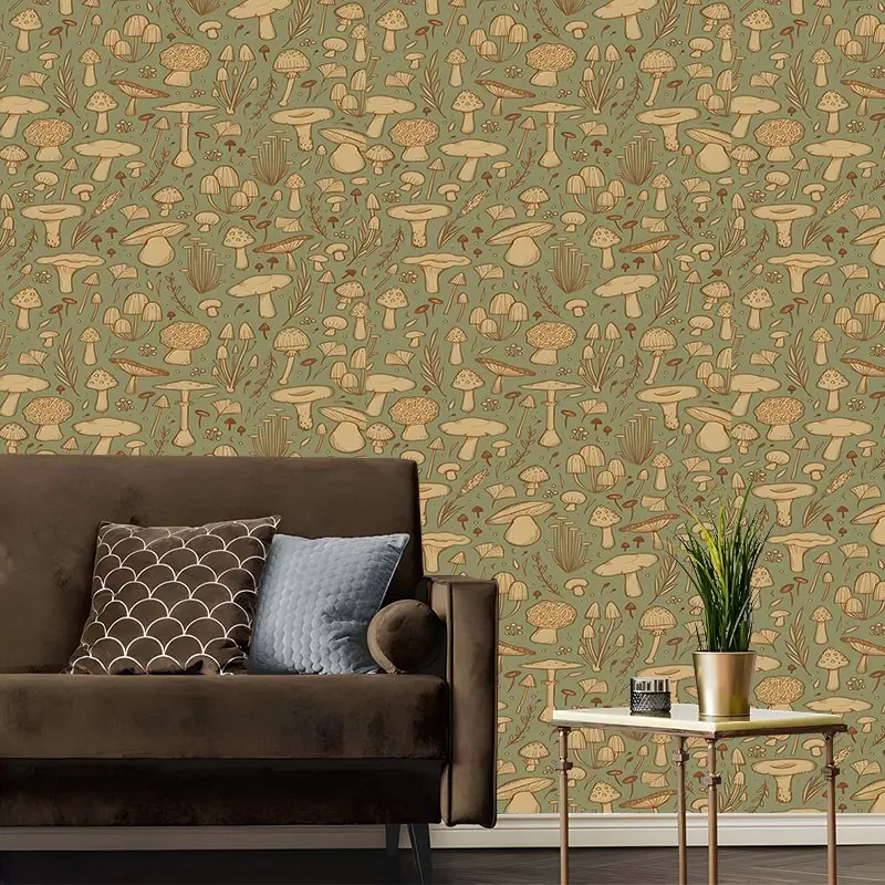 Fresh Forest Mushroom Peel And Stick Wallpaper,Cottagecore style Design Reusable Removable Contact Paper, No Residue & Easy Install Contact Paper For Bedroom,Furniture,Kitchen,Bathroom,Idea Gift for Friends, DIY Home Decor