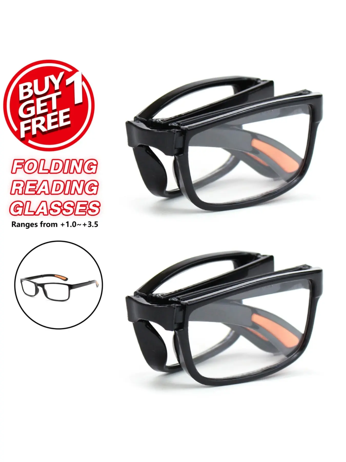 2 Pairs Folding Reading Glasses, Fashionable Carry-Anywhere Design, Non-Slip Temple Tips, Unisex Prescription Eyewear