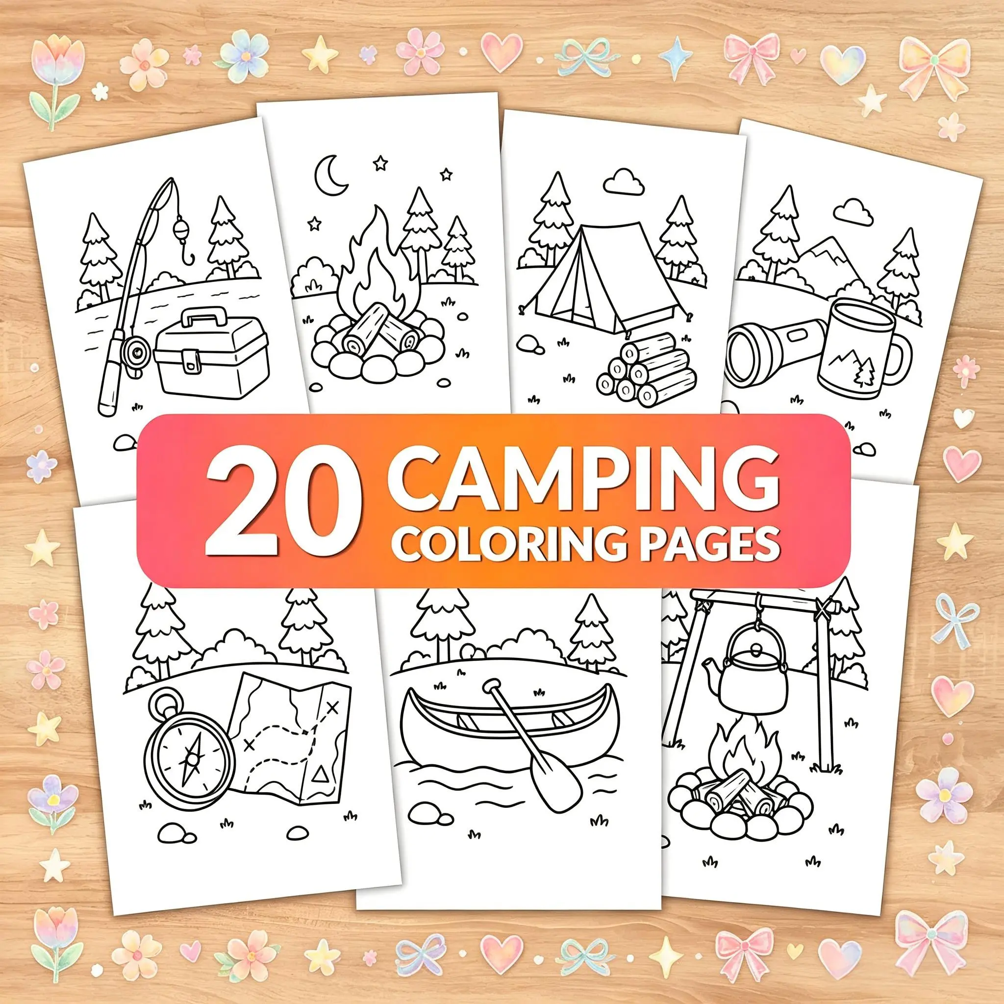 Camping Theme Coloring Pages - Page 20,Outdoor Adventure Bold Easy Coloring Book, Stress Relief Relaxing Activity Sheets For Kids & Adults, Camp Themed Party Favor,Back-to-school gifts, suitable for young children, preschoolers, kindergarten kids