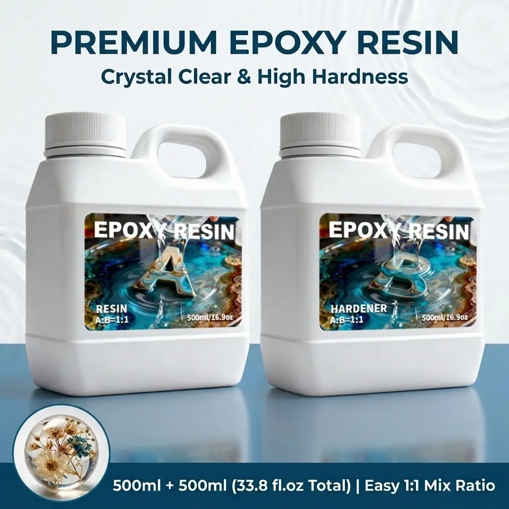 33.8oz/1000ML Epoxy Resin Kit, Easy-To-Mix Formula, High Gloss Finish, Low Odor, Ideal for DIY Crafts, Handmade Jewelry, Artistic Coating Projects