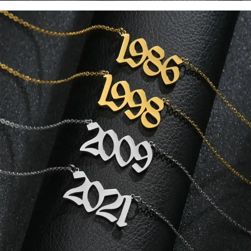 1980-2025 Fashionable Year Number Design Pendant Necklace, Stainless Steel Jewelry for Party, Daily Decor, Trendy All-match & Exquisite Jewelry for Birthday Gift, Initial Letter Necklace, Stainless Steel Necklaces