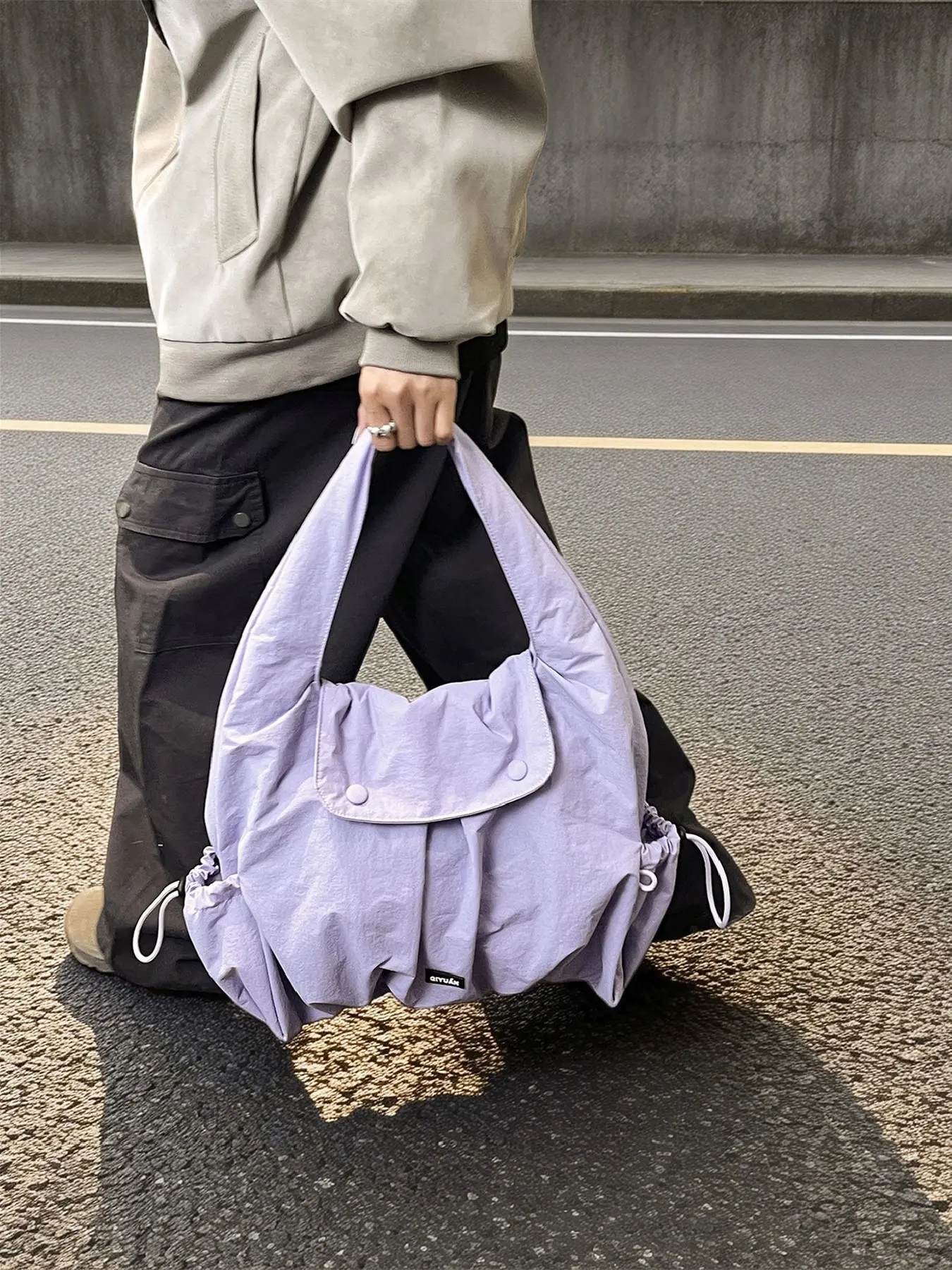 lazy style drawstring nylon tote bag, snap flap gym commute shoulder bag, large travel shopping hobo purse, 5 color lightweight waterproof handbag, minimalist soft student crossbody, outdoor multi pocket daily bag