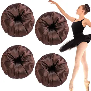4 Pcs Satin Hair Bun Donut Satin Hair Bun Maker Dark Retain Moisture Easy to Style for Women Ladies Military Ballet and Business(Brown,Medium)