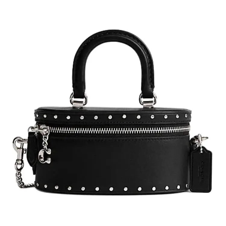 COACH Trail 17 Rivet-Decorated Wraparound Zip Crossbody Bag for Women, Small Black Leather