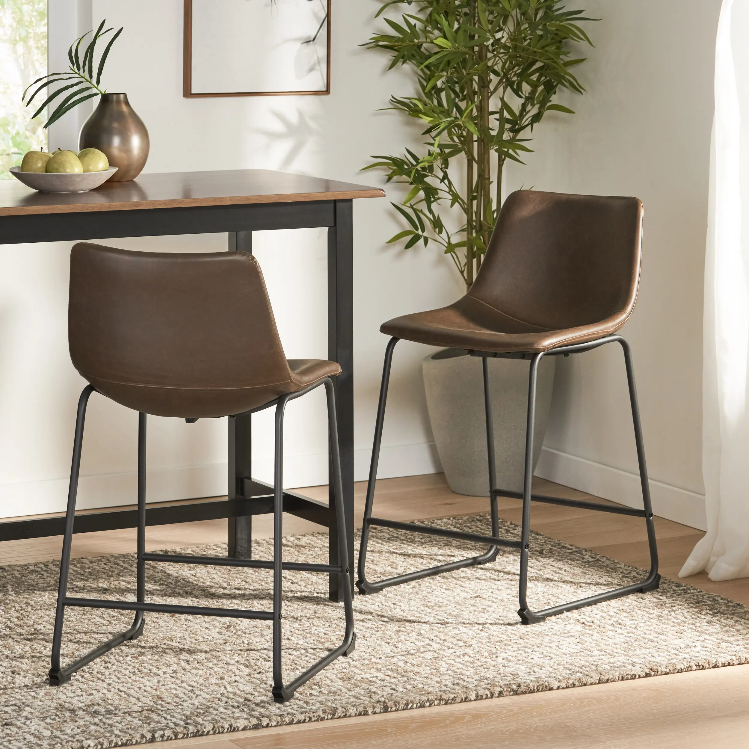 ARCH Vintage Style Brown 24-Inch Counter Stool Set of 2 Wood Barstools for Kitchen Island Home Bar Dining Room Seating, Rustic Farmhouse Design, 24-Inch Seat Height, Brown Finish, Pack of 2, Home Furniture and Household Product Search Terms
