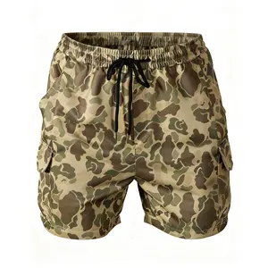 Men's Camo Cargo Shorts Drawstring Waist Outdoor Hiking Shorts with Flap Pockets Daily Unisex Shorts For Men and Women