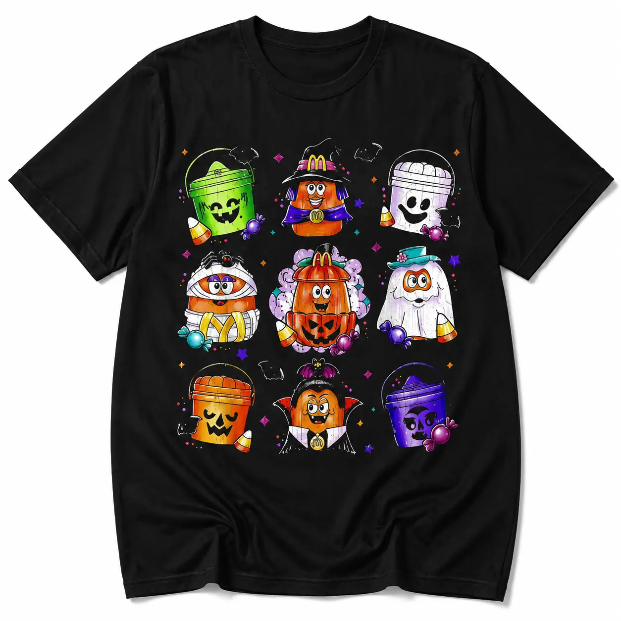 Funny Chicken Nuggets Pumpkin Graphic T Shirt Unisex 100% Cotton Tee Halloween 90s Vintage Style Casual Short Sleeve Shirt