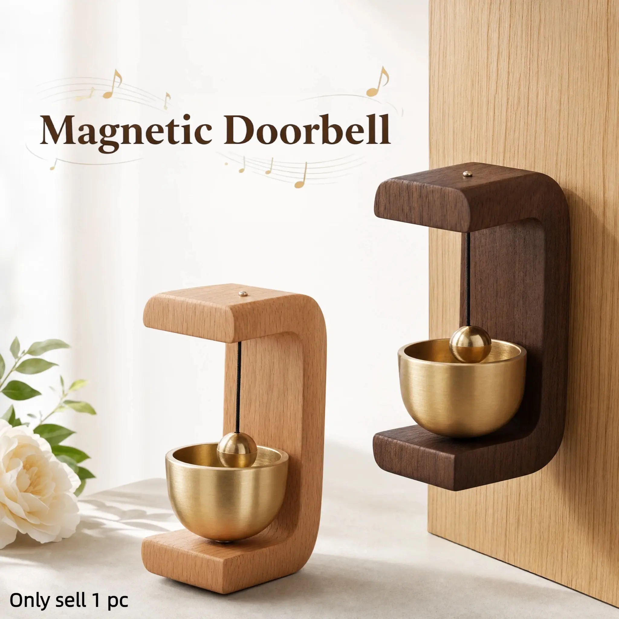 Magnetic Doorbell in Solid Brass, Vintage Style Decorative Home Decor for Business and Residential Use, Unique Entryway Wind Chime Gift