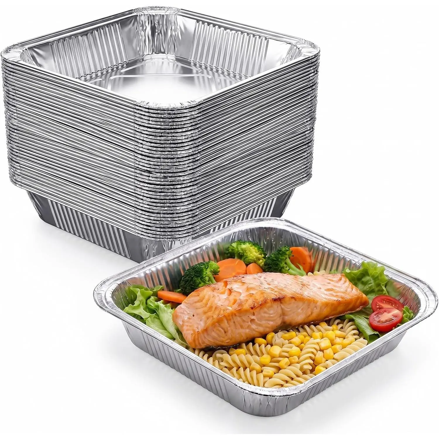 50 Pcs Aluminum Pans 8" × 8" Disposable Foil Baking Pan, Square Cake Pan, Aluminum Roasting Trays, Tin Foil Pans for Baking, Cooking, Heating, Storing, Parties Prepping Food