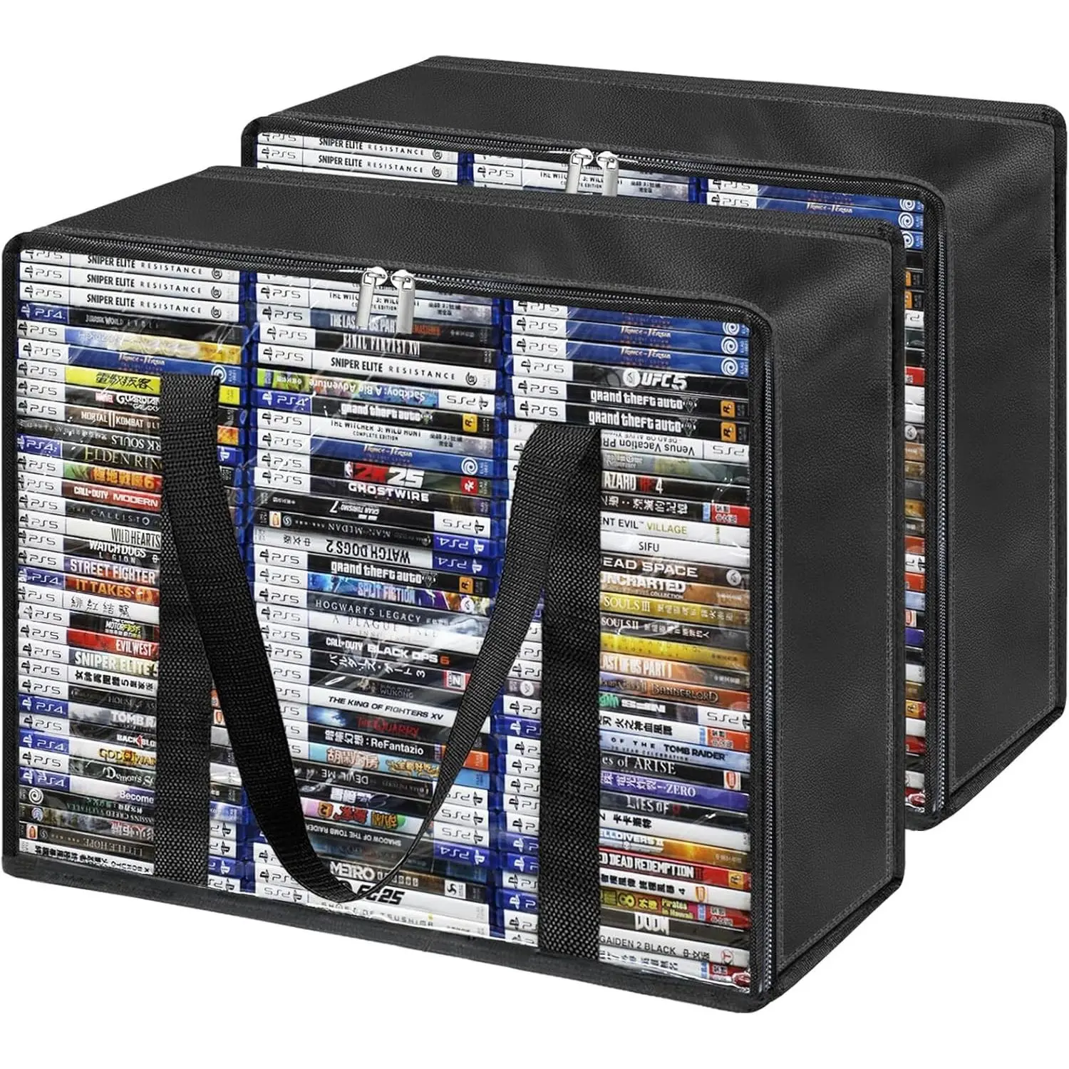 DVD Storage Bags 2-Pack, Holds 70 DVDs 90 Blu-Rays 120 CDs, Highly Clear & Stackable Organizer for Video Game Cases, Movies, Music, Clothes, Pillows & Bedding
