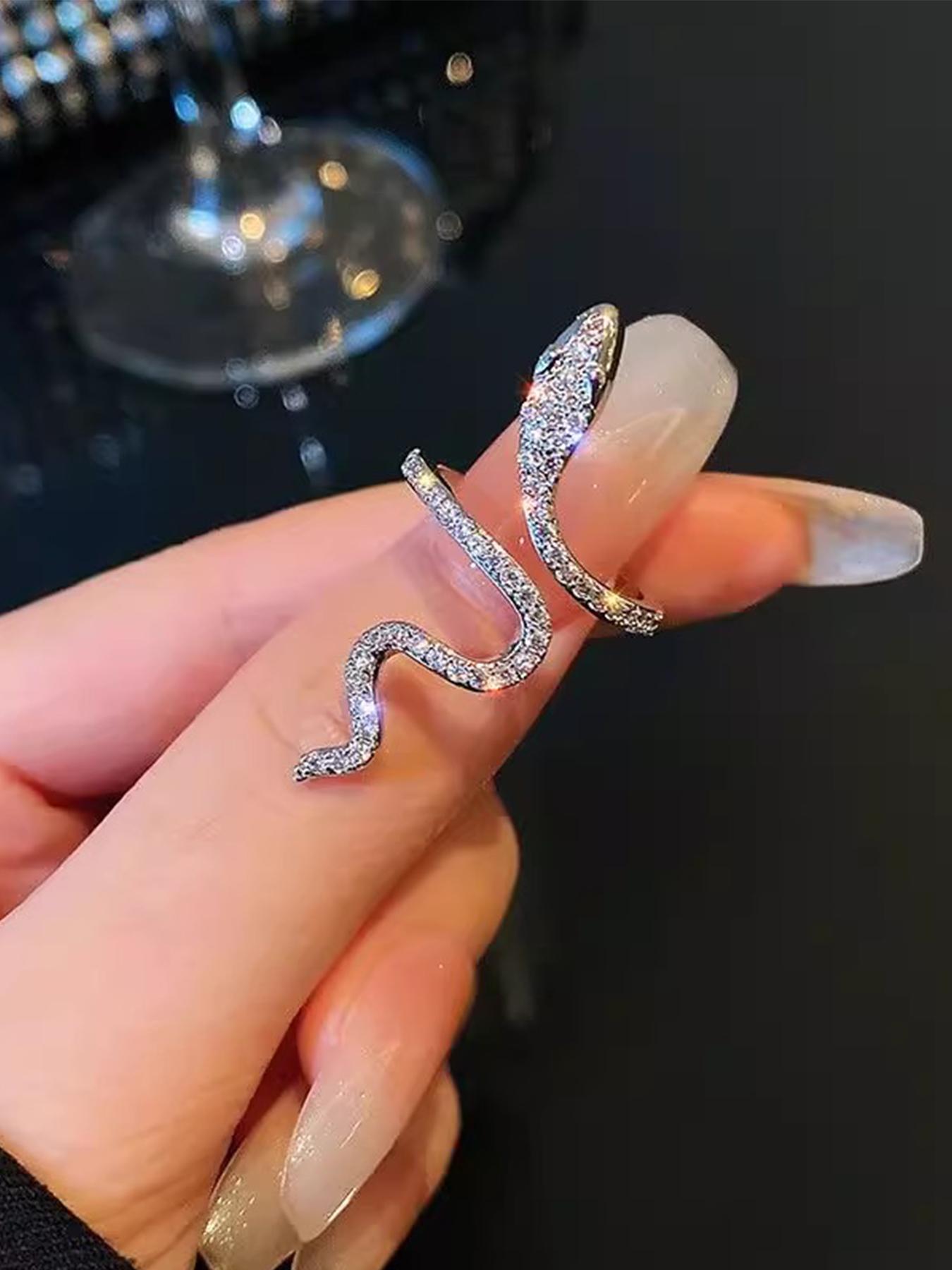 925 Sterling Silver Fashion Elegant Snake Design Artificial Zirconia Decorated Ring, Adjustable Ring for Women, Trendy All-match & Exquisite Jewelry for Gift