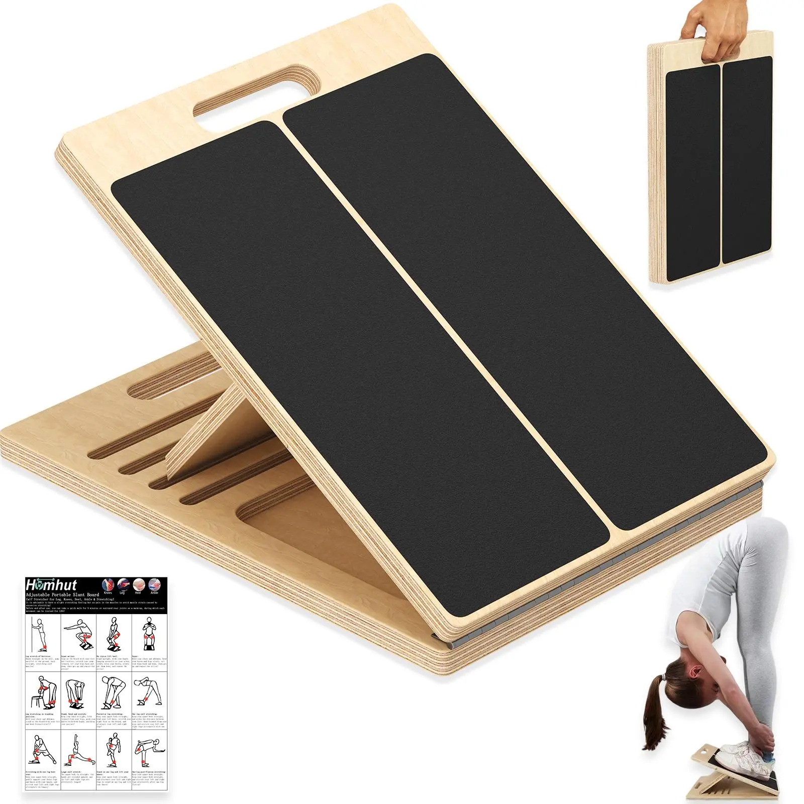 Natural Wood Slant Board, Portable and Adjustable Incline Calf Stretcher for Physical Therapy, Multifunctional Pilates & Home Fitness, Pilates Equipment For Home Workouts, Yoga Fitness Equipment