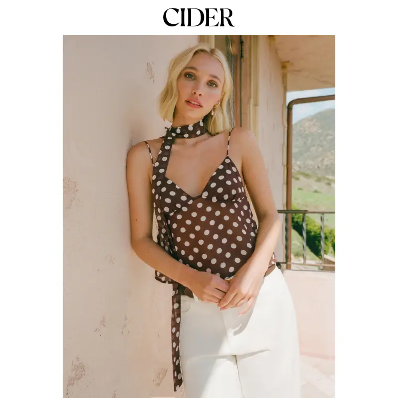 Cider Chiffon Sweetheart Polka Dot Crop Cami Top With Scarf SummerWins SummerFinds