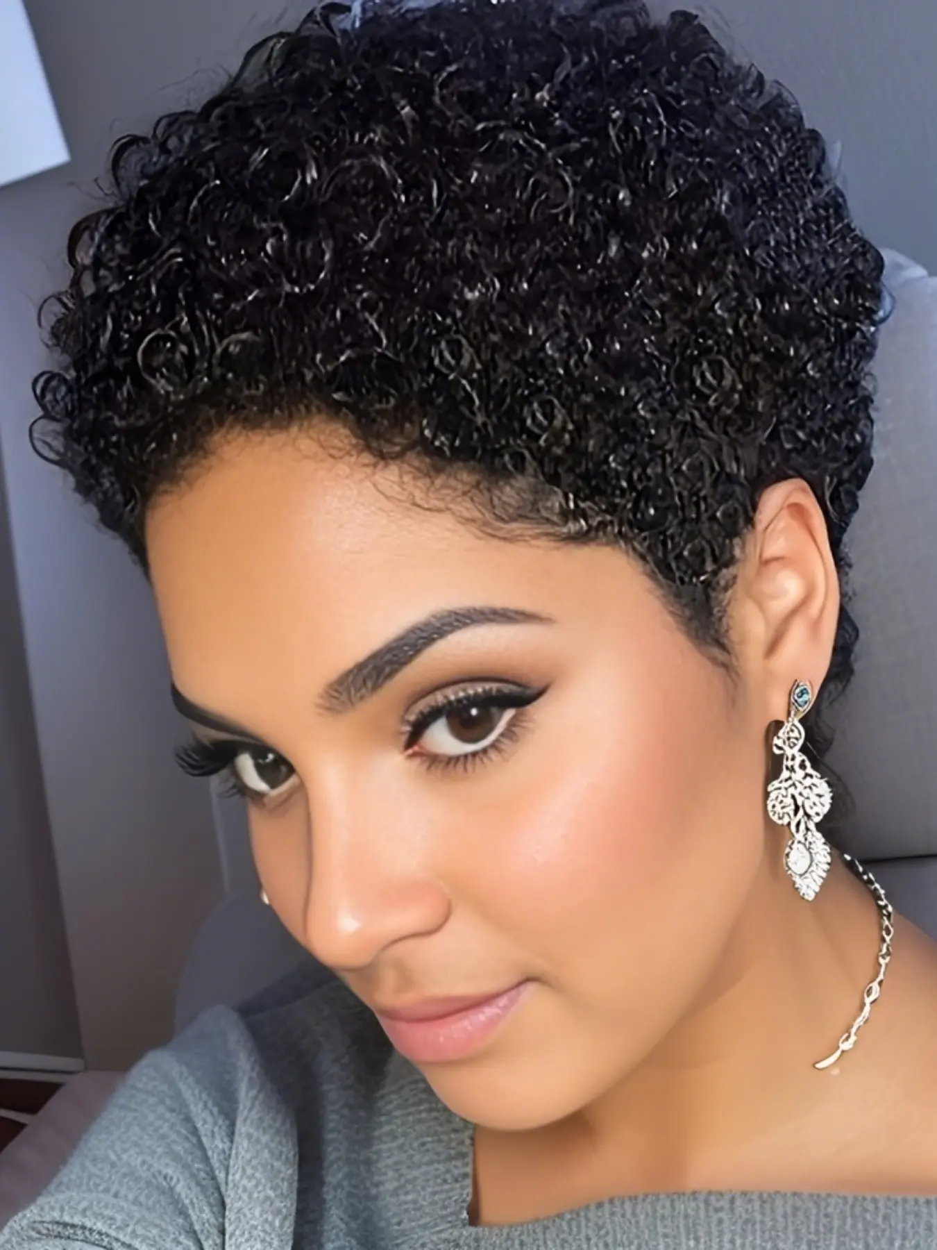 Women's Jerry Curly Human Hair Short Afro Kinky Curly Pixie Cut Wig, Curly Edges Wig, Machine-Made Short Wigs for Everyday Use