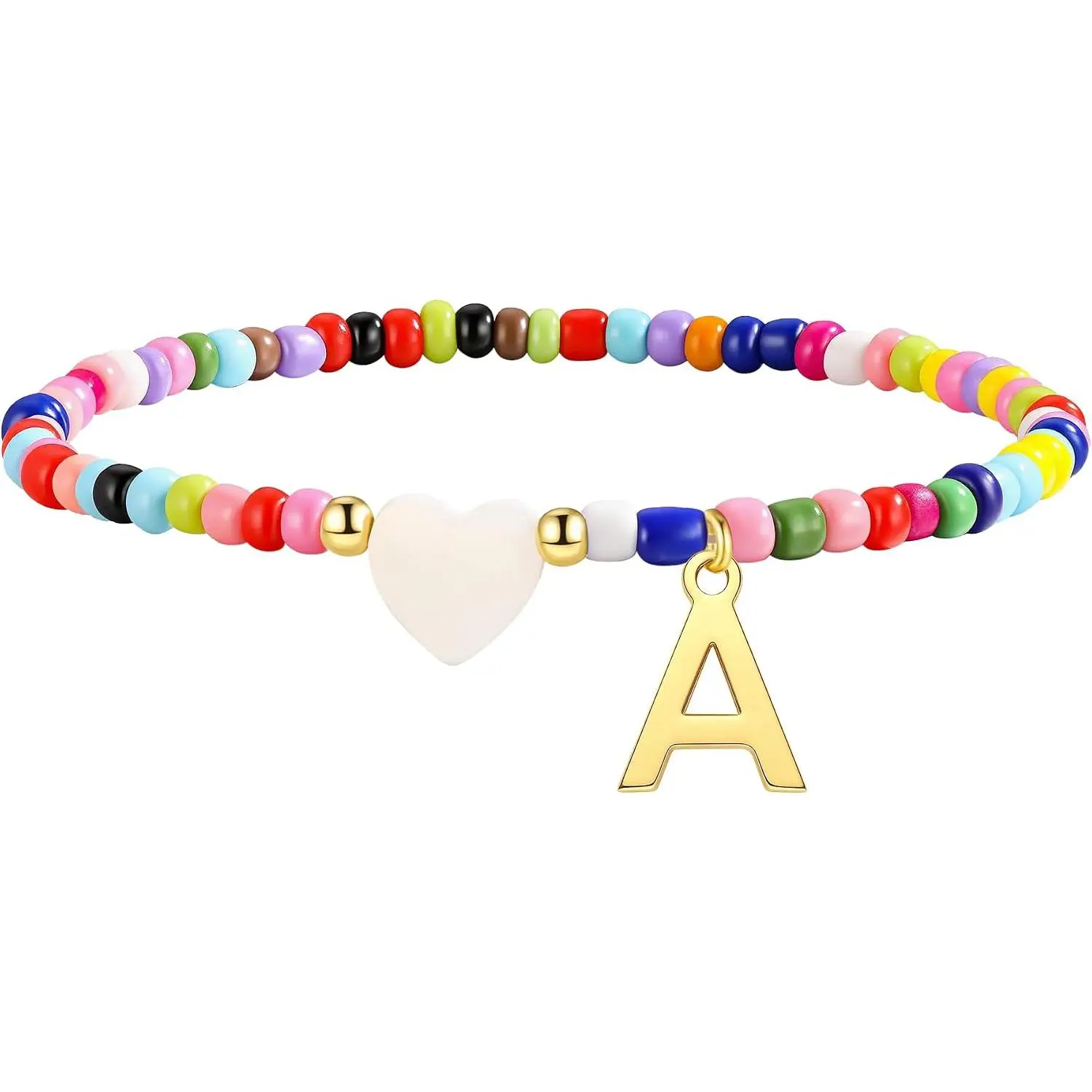 Colorful Initial Bracelets for Women Girls - Cute Beaded Heart Initial Bracelet Teen Girl Gifts Trendy Stuff, Bohemian  Charm Bracelet Personalized Gifts for Women Girls