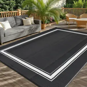 Outdoor Waterproof Reversible Plastic Grass Carpet Modern Patio Carpet Foldable Portable Washable Comes With Portable Bag And 4 Pegs Suitable For RVs Picnics Beaches Pools Balconies
